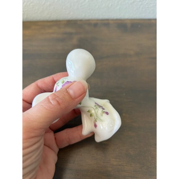 Fenton White Mouse Hand Painted Purple Flowers Signed 3" Great Condition - Picture 3 of 6